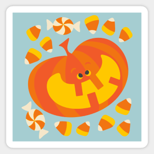 JOLLY JACK O' LANTERN Cute Funny Laughing Halloween Pumpkin with Candy - UnBlink Studio by Jackie Tahara Sticker